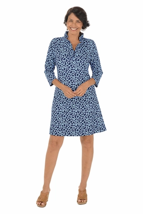 Periwinkle Crackle UPF50  Ruffle Neck Dress Relaxed Tee