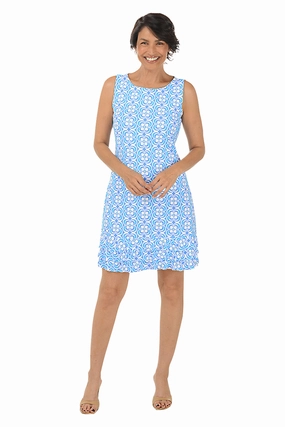 Urban Classic Periwinkle Optical Daisy UPF50  Ruffle Dress