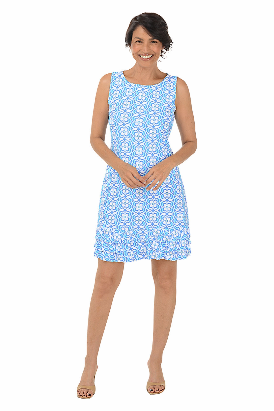 MoldResistantTexture Periwinkle Optical Daisy UPF50  Ruffle Dress