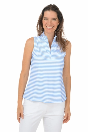 Wrinkle Resistant Finish Periwinkle Striped UPF50  Sleeveless Zip Top