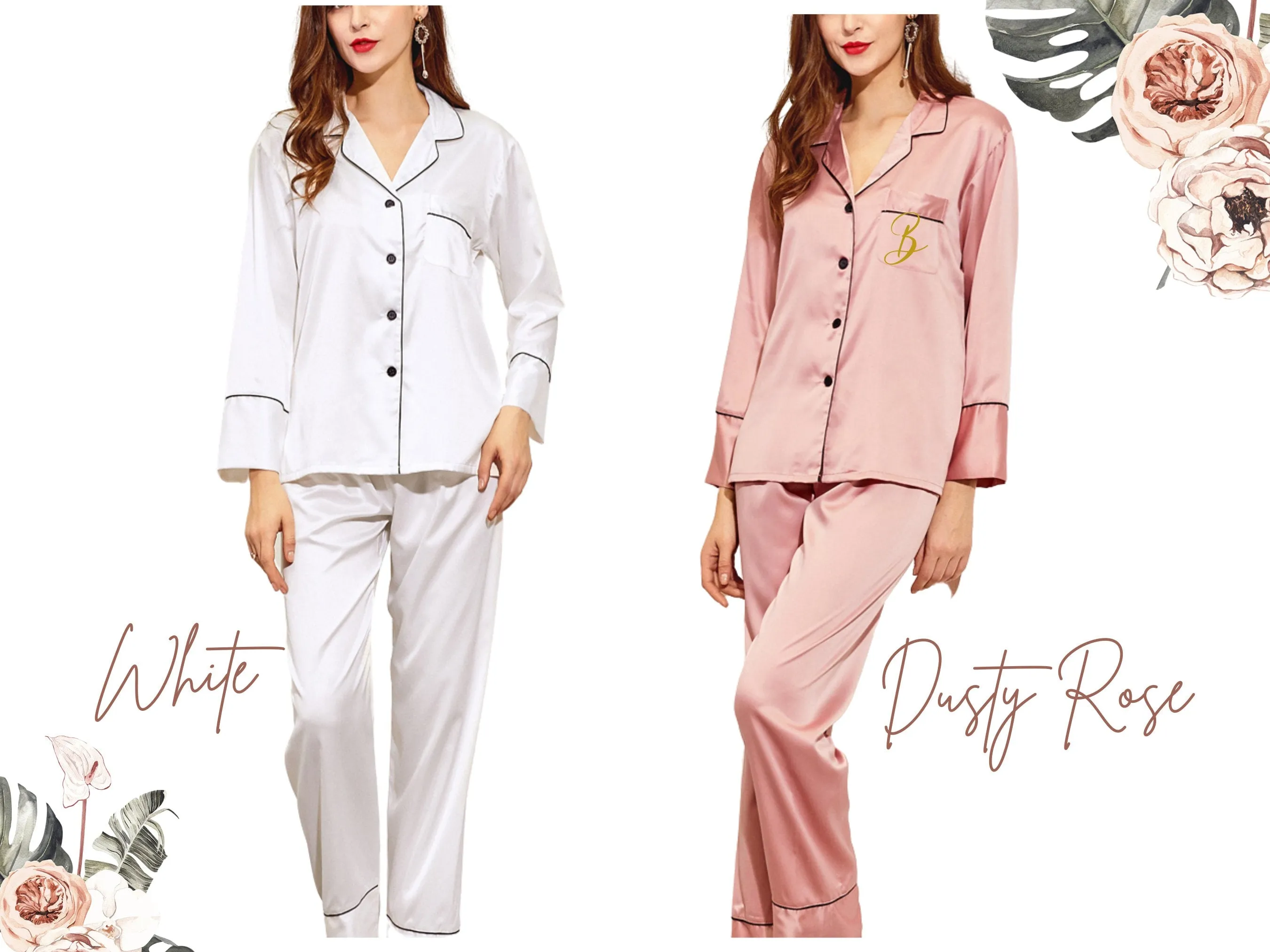 Personalized SET Silk Pajamas, Bridesmaids Long Pants   Shirt Bridal Pants bridesmaid pajamas, Bridesmaid gifts Bridesmaid pajama