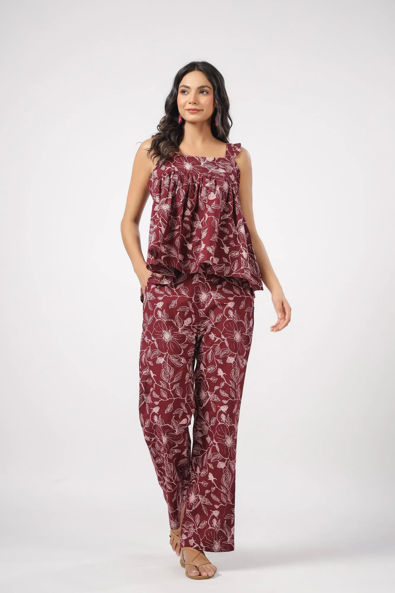 Petal Paradise Cotton Loungewear Top Set