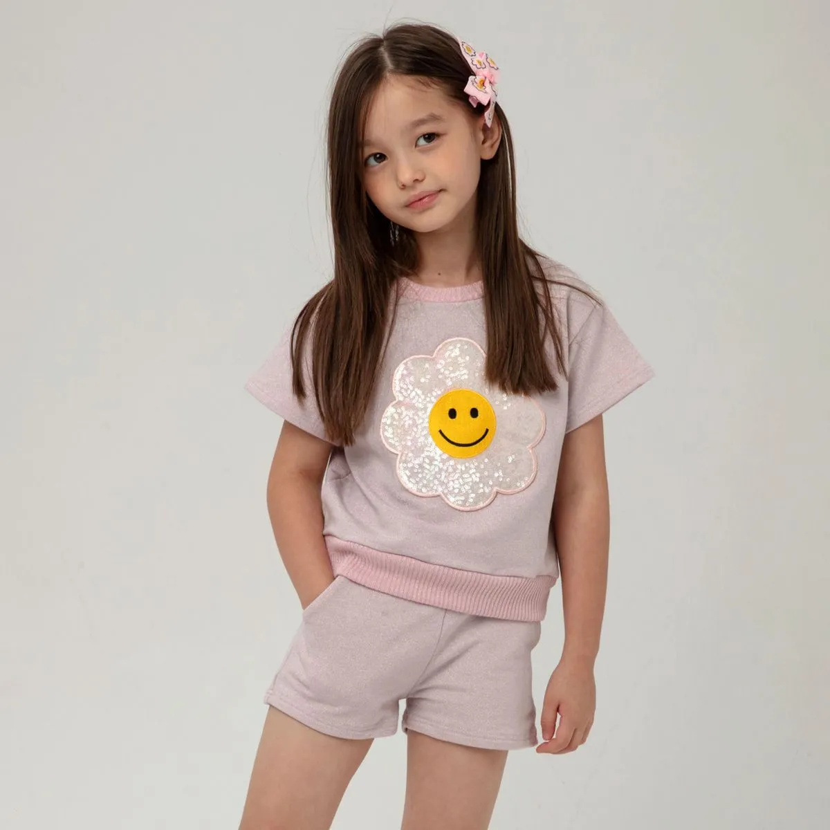 Petite Hailey Sweatshirt Set in Pink Metallic Daisy