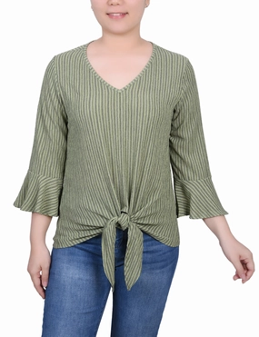 Petite 3/4 Bell Sleeve Textured Knit Top Loose cut