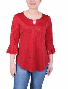 Petite 3/4 Bell Sleeve Top With Hardware Soft Wool