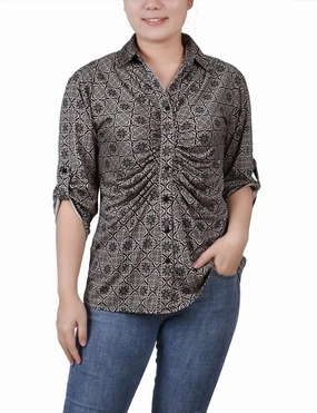 Bonded Seam Innovation Petite 3/4 Roll Tab Rouched-Front Top