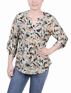 SlubTexture Cozy Cardigan Petite 3/4 Roll Tap Pullover Top