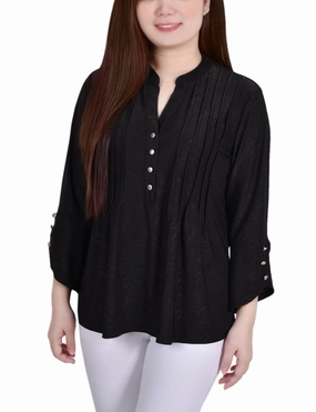 Stylish Tank Petite 3/4 Sleeve Overlapped Bell Sleeve Y Neck Top