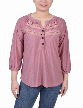 Petite 3/4 Sleeve Swiss Dot Top Biodegradable material