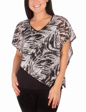 Petite Burnout Poncho Top With Removable Necklace BreathableFabric