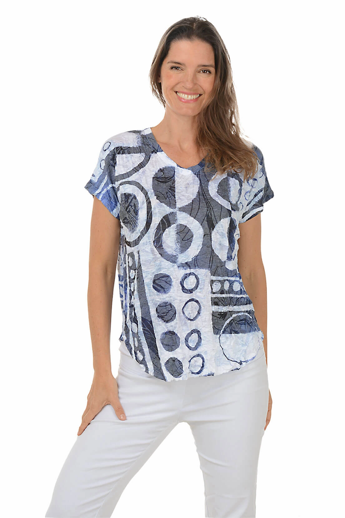 Petite Dottie Crushed Short Sleeve Knit Top Sweat Absorbent Inner Layer