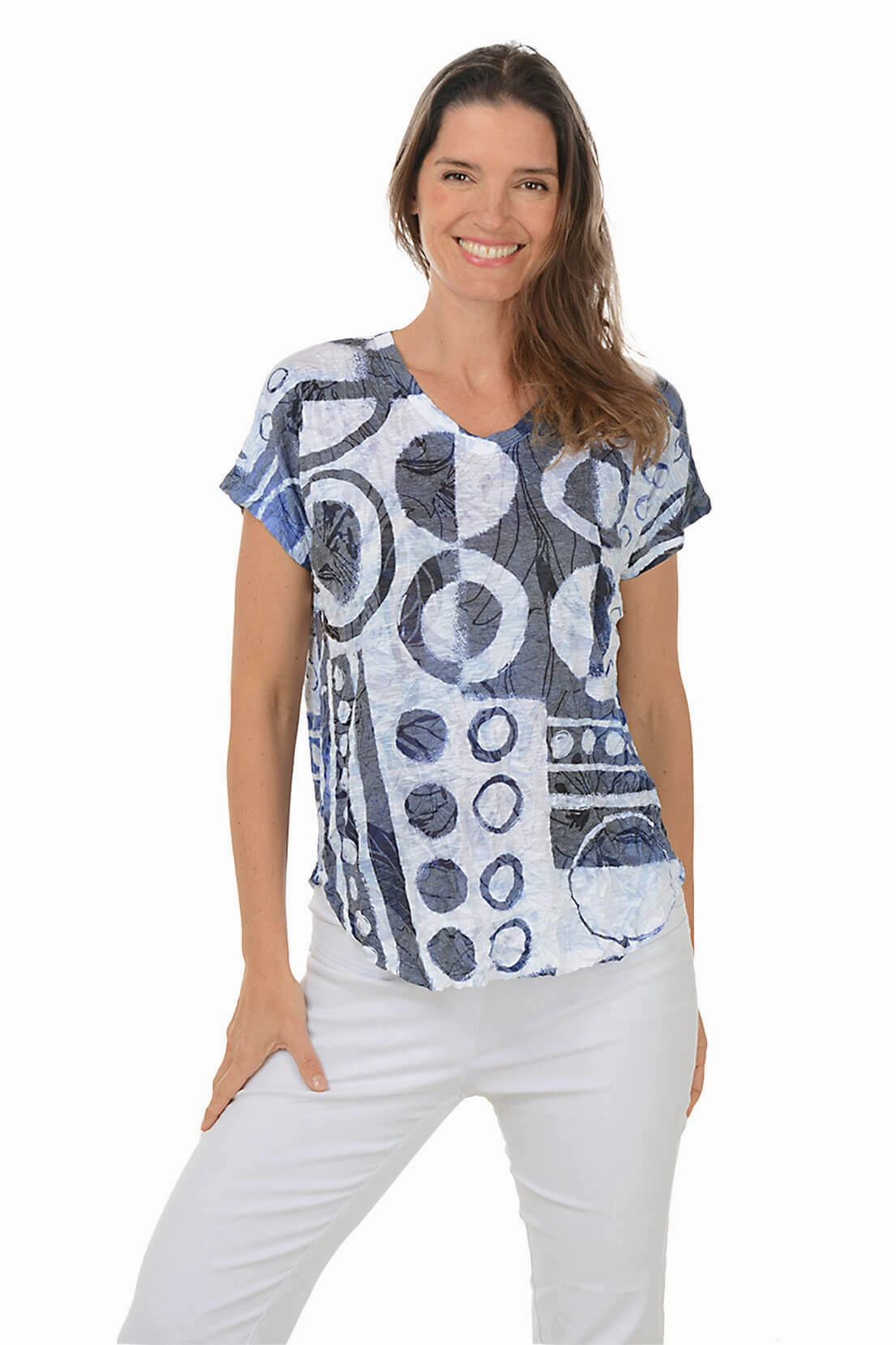 All Weather Performance Fabric Petite Dottie Crushed Short Sleeve Knit Top