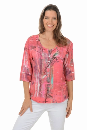 HypoallergenicFibers Petite Kelly Pleated Button Sleeve Blouse