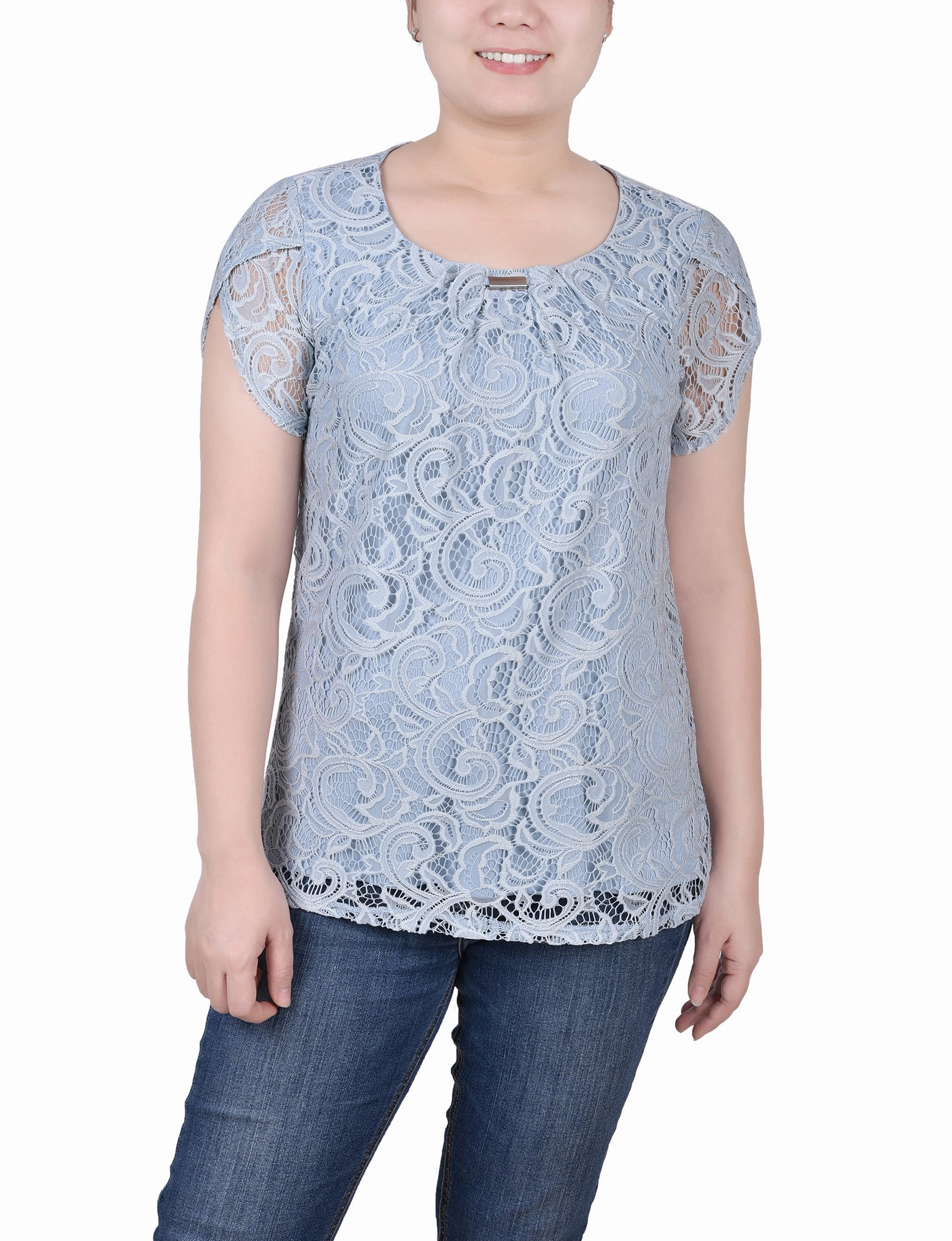 Petite Lace Petal Sleeve Top NonScratchSurface UV Protective Layer