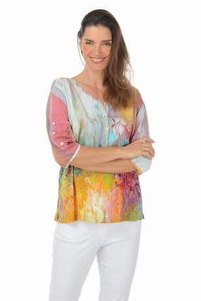 Petite Lavender Pleated Button Sleeve Blouse Layered Placket Design Sleeveless Top