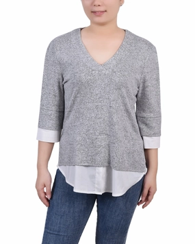 Petite Long Sleeve 2-In 1 Top WrinkleResistant Cloth