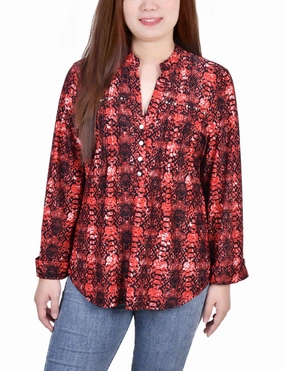 Cozy Knit Formal top Petite Long Sleeve Jacquard Knit Y Neck Top
