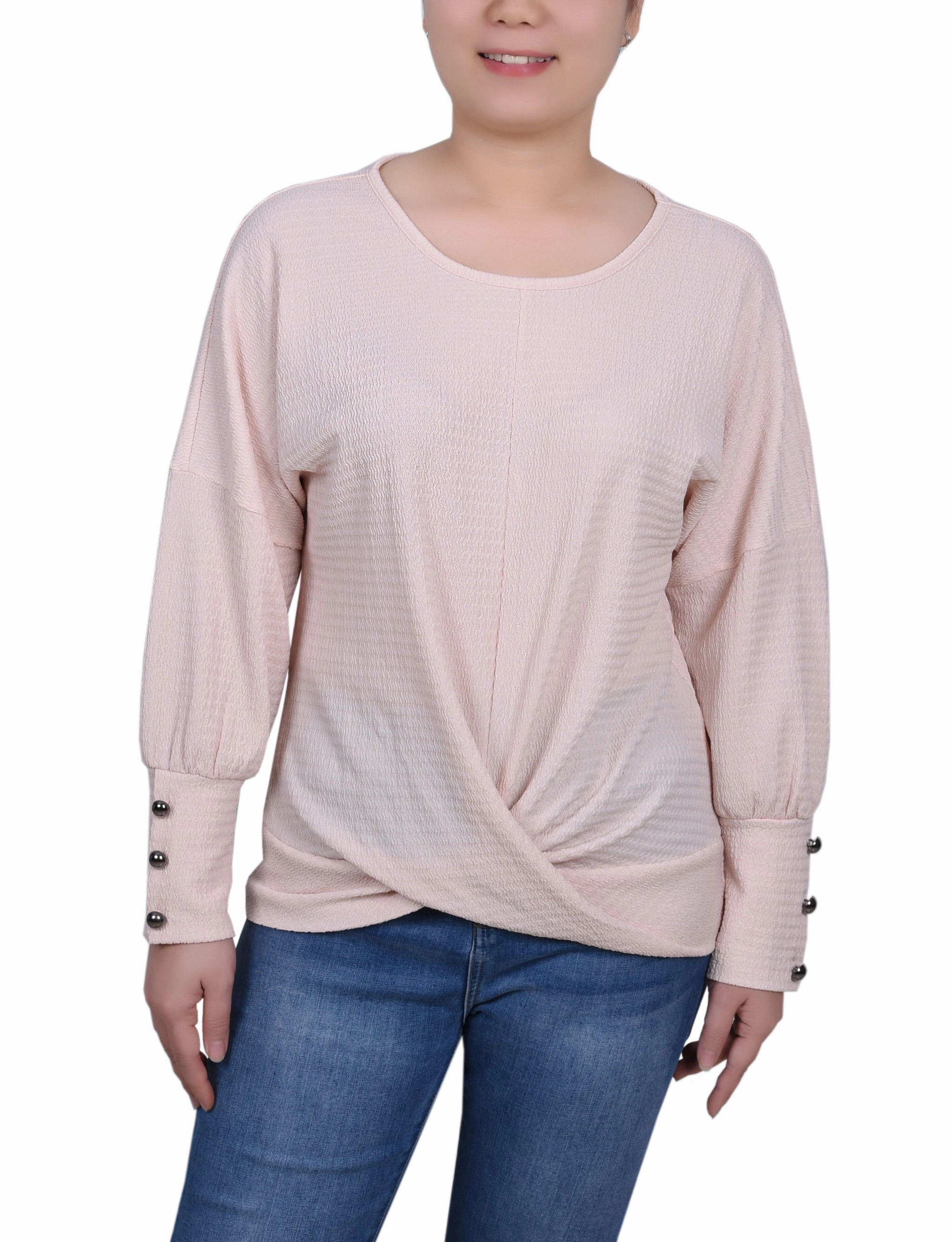 All-Purpose Wear LowImpact Manufacturing Petite Long Sleeve Textured Knit Top