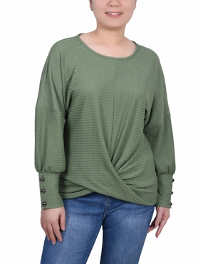WaterRepellent Coating FlexibleNeckline Petite Long Sleeve Textured Knit Top