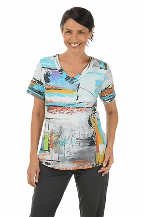 Comfortable Cotton Petite Lucy Shirred V-Neck Tee