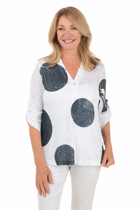 Petite Polka Dots Roll Sleeve Top Vintage Shirt