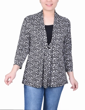 Petite Puff Print 3/4 Sleeve Two-Fer Top Temperature Regulating Fibers