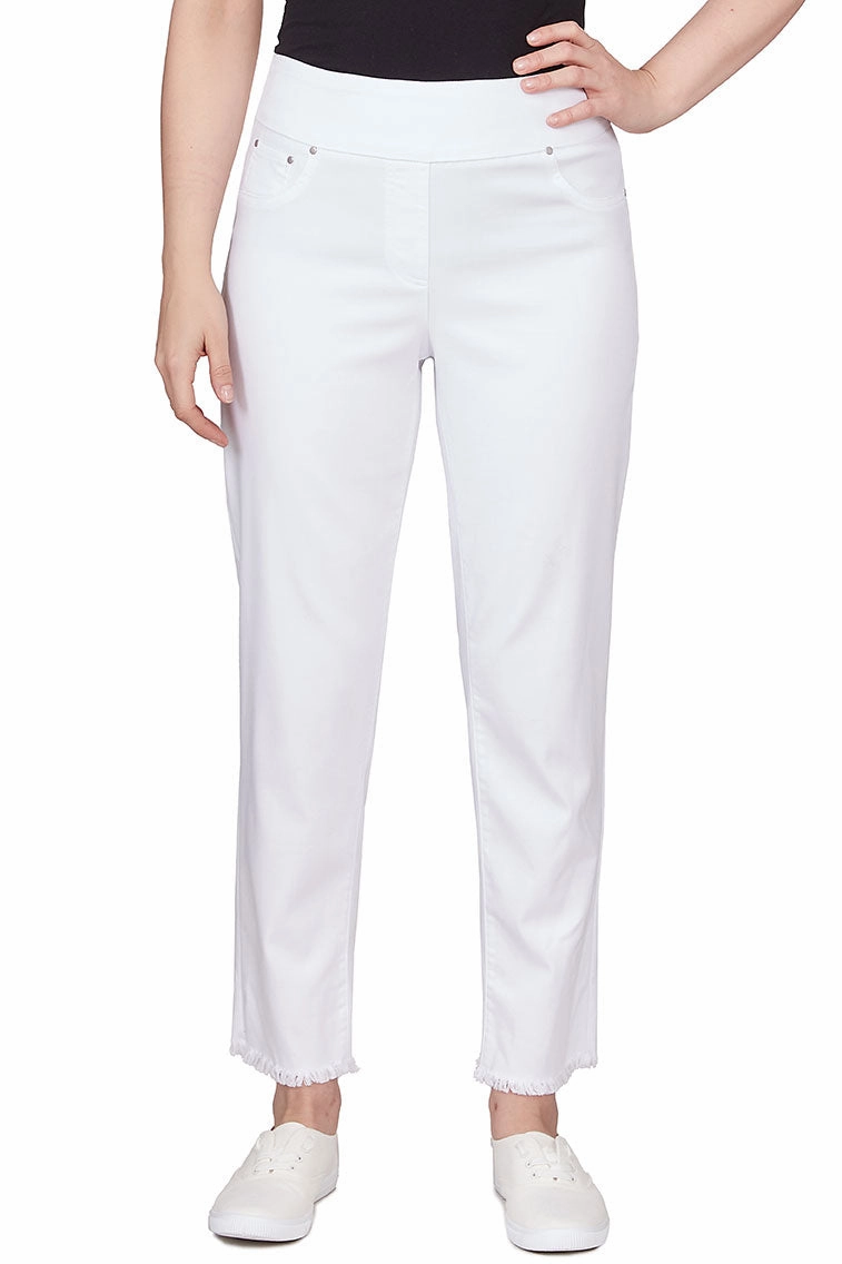 Urban Cool Soft Wear Petite Pull-On Fringed Denim Ankle Pant