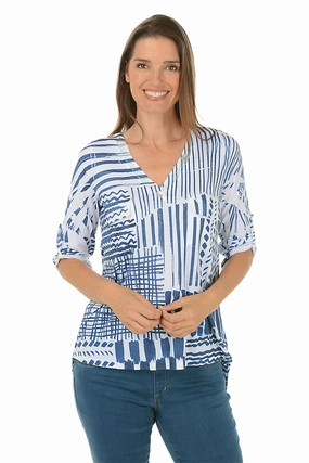 Petite Shaded Lines Sequined Pockets High-Low Top Four Way Stretch