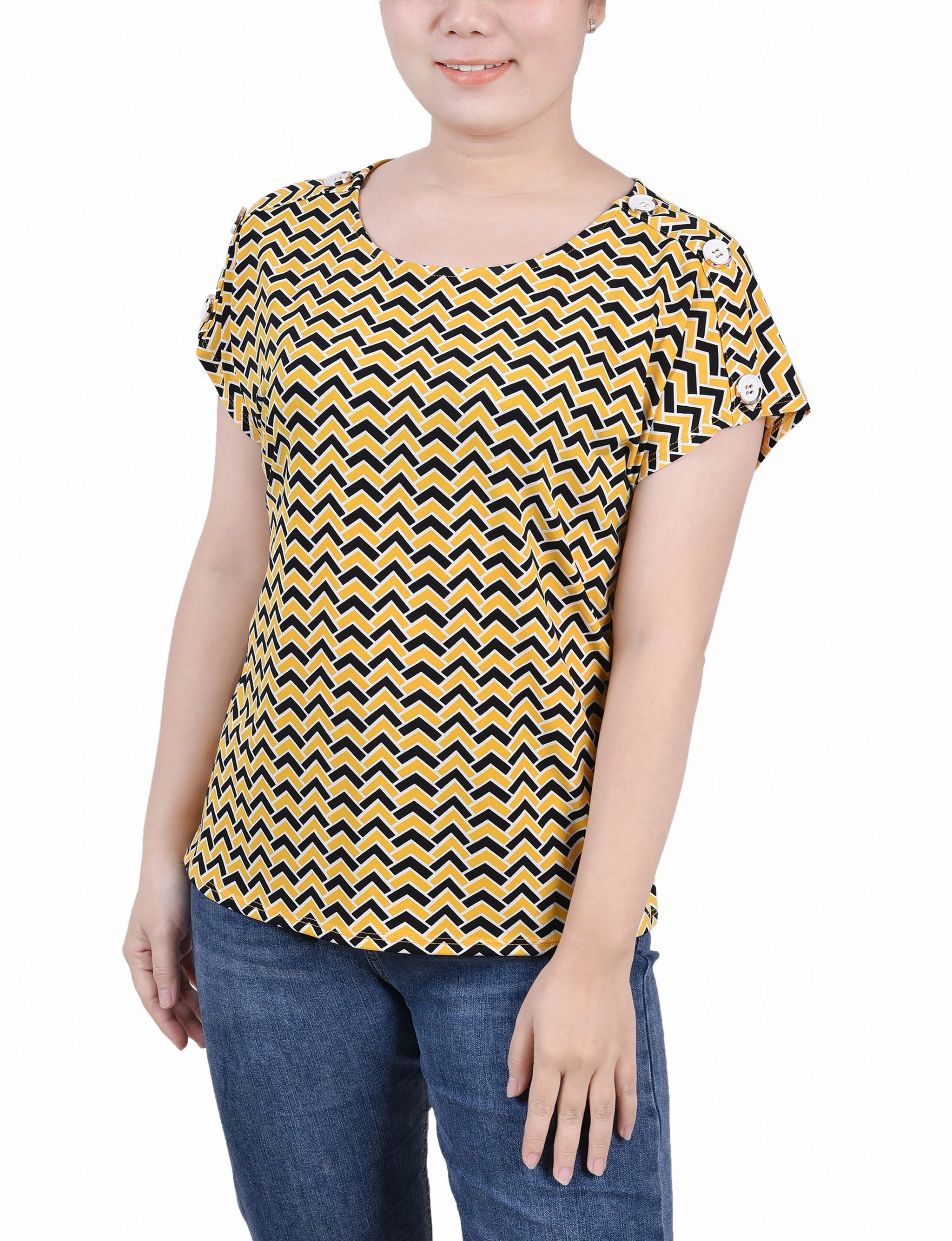 ButtonDownCollar HighDensityFoam Petite Short Extended Sleeve Top