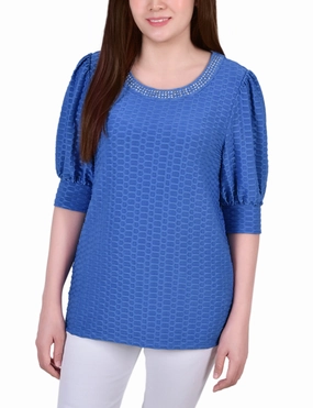 Flatlock Seam Odor Resistant Technology Petite Short Puff Sleeve Honeycomb Top