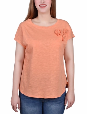 Tunic top Petite Short Sleeve Slub Knit Top
