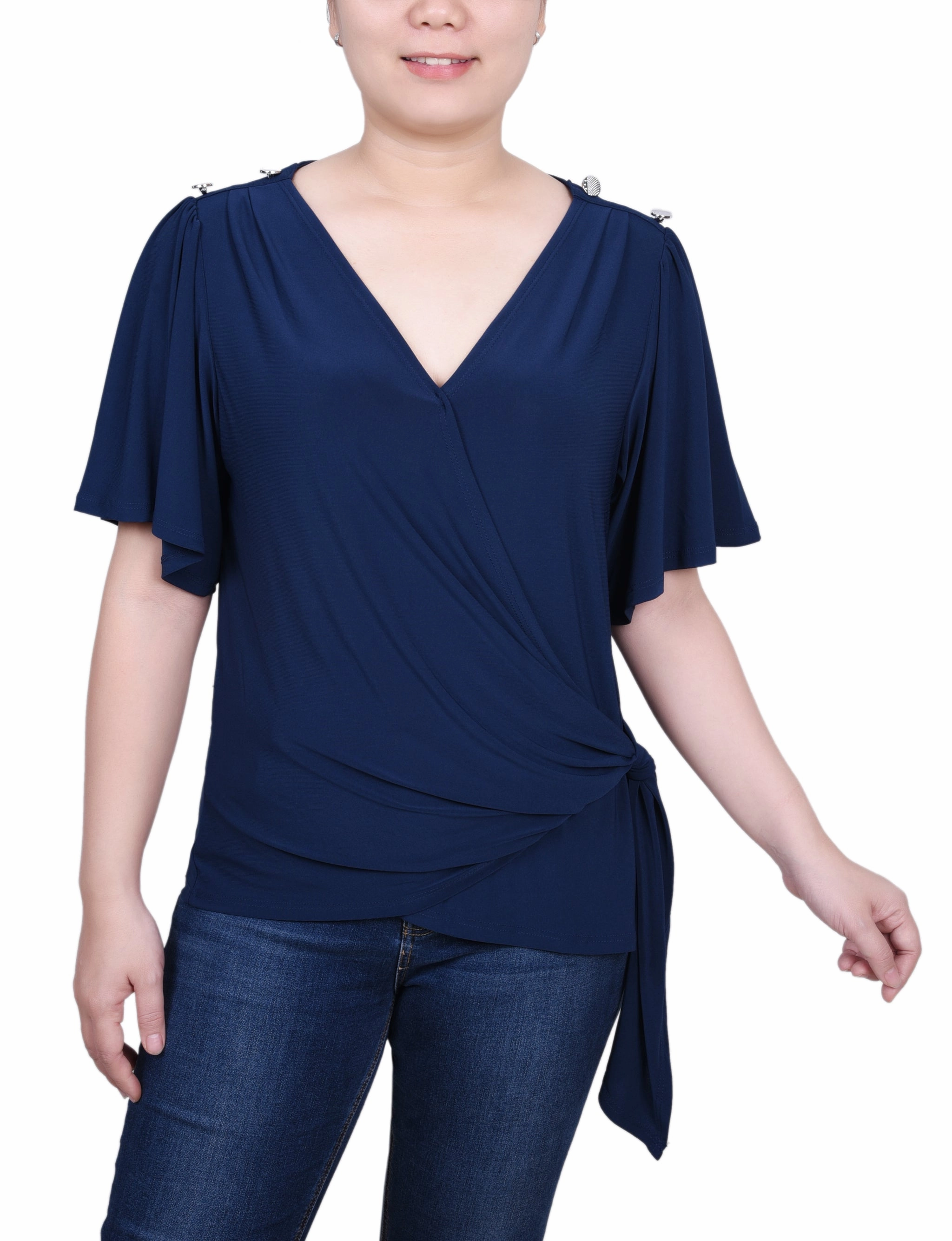 Petite Short Sleeve Wrap Top PlushLining