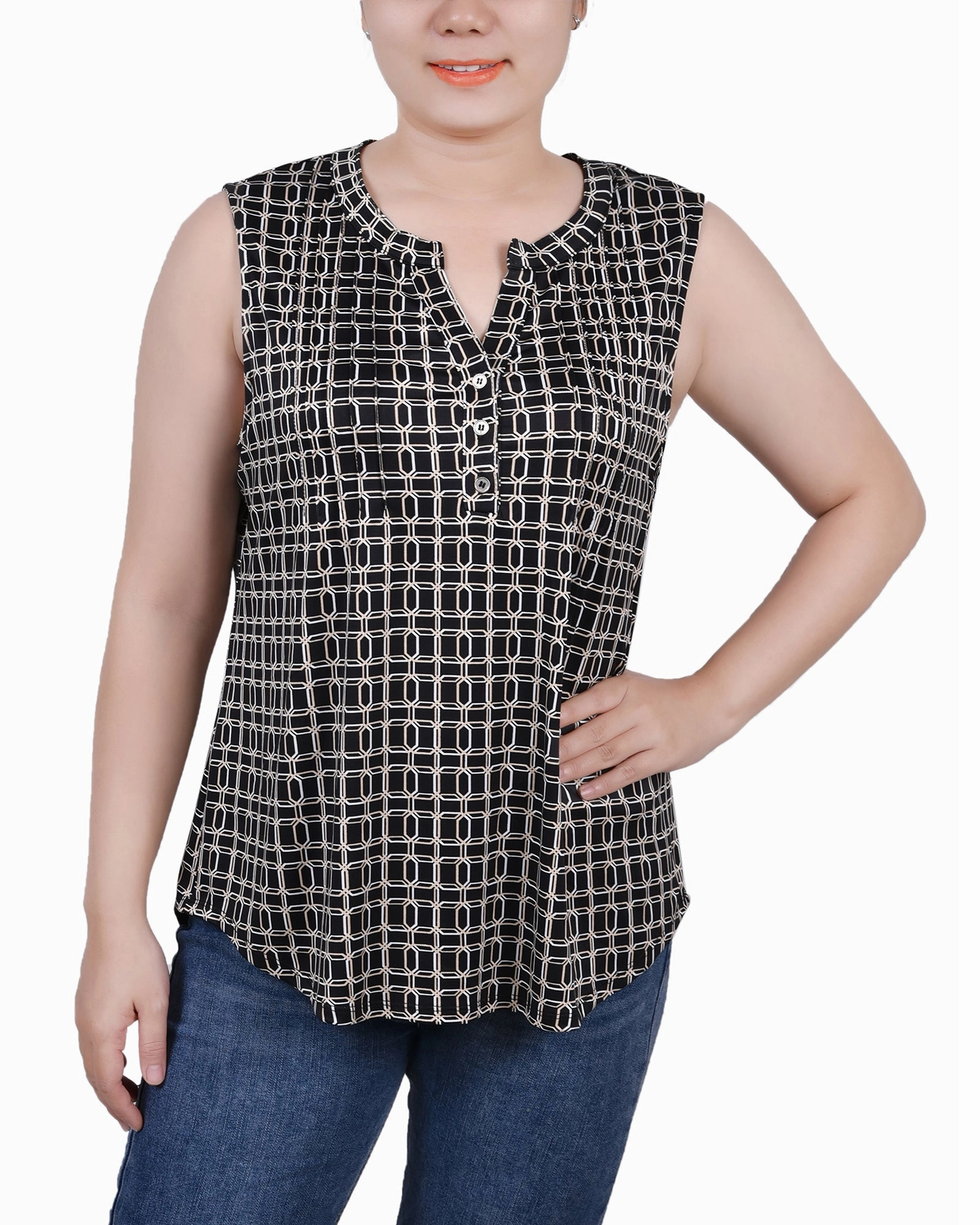 Petite Sleeveless Knit Y Neck Top Summer Sweater