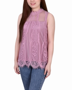 Petite Sleeveless Mock Neck Lace Top QuickDryTechnology