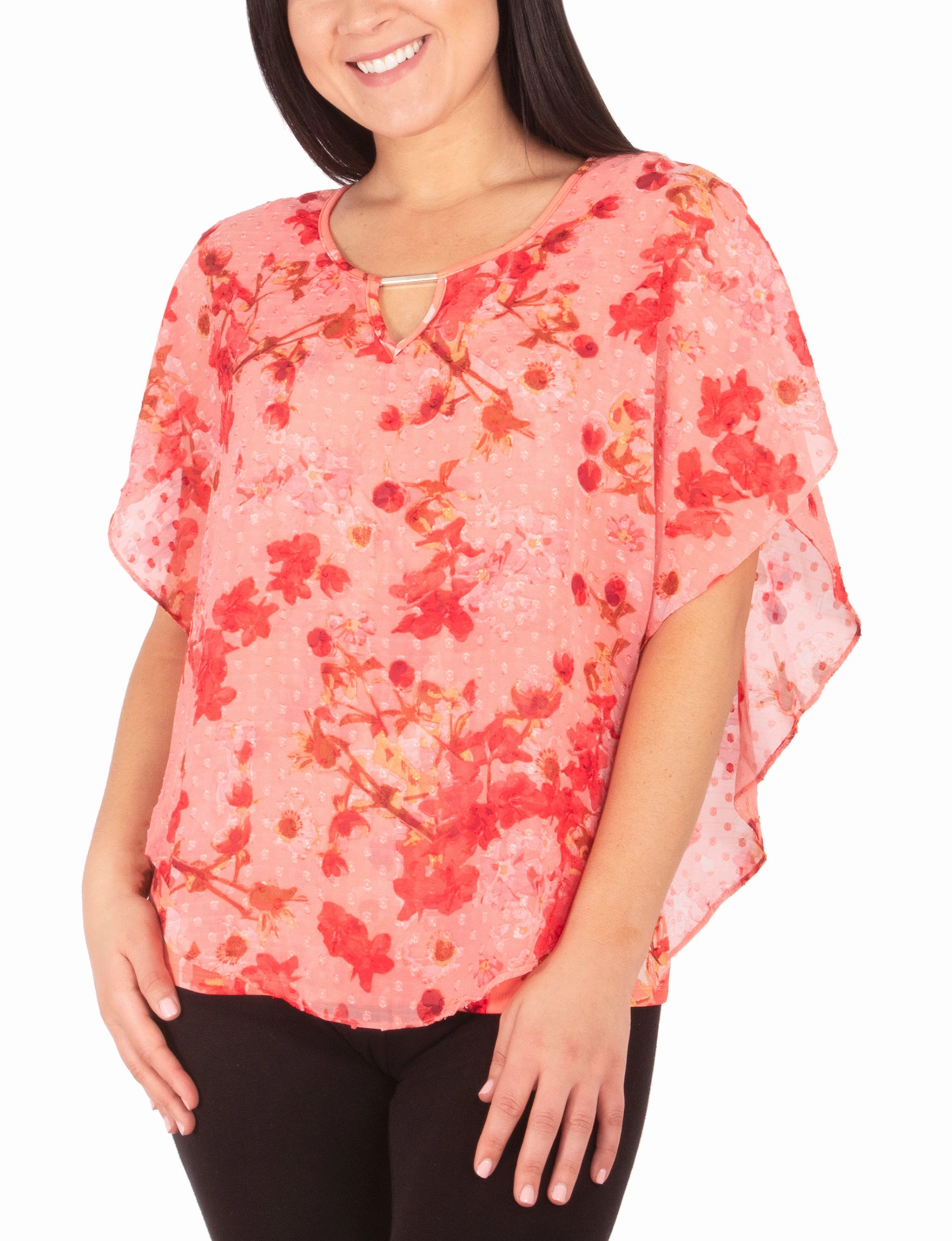Petite Solid Poncho Top With Hardware At Neck Comfort Cushion Neckline
