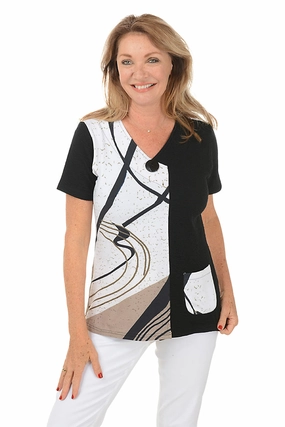 HeatPressedLogos Petite Tawnie Button Pocket Short Sleeve Top