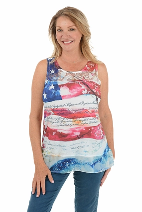 Distressed Texture Formal Tank Petite Waving Flag Sleeveless Blouse