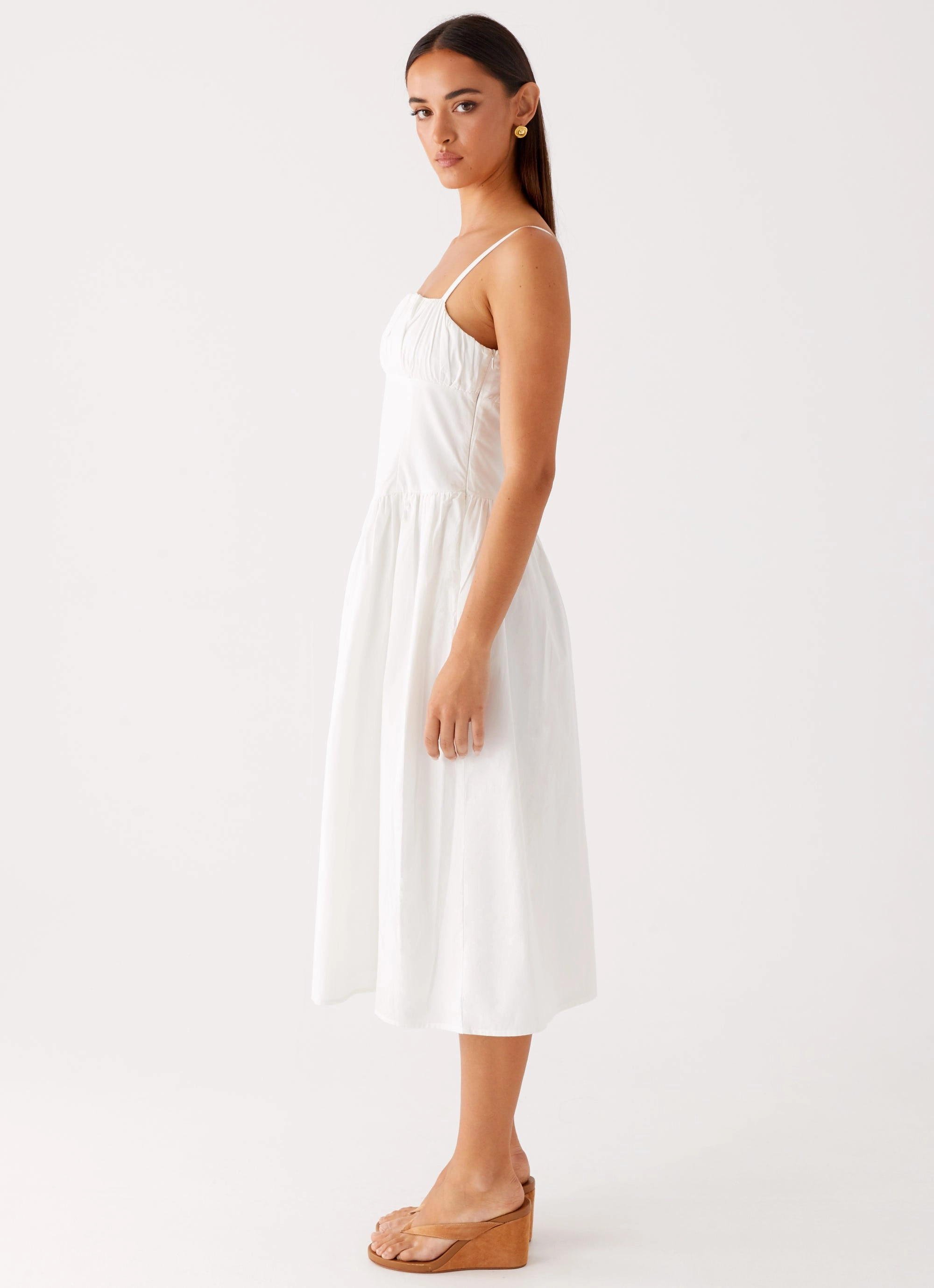 Phillipa Midi Dress - White Lightweight Comfort Chilly Weather Comfort