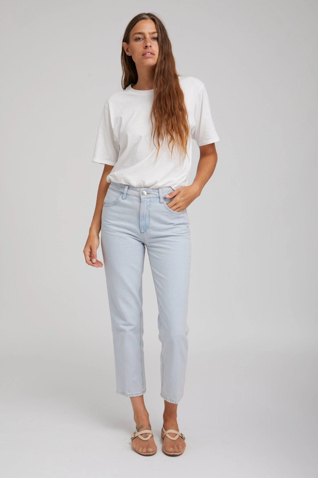 Stretch Weave Construction Piaf Crop Straight Leg Denim