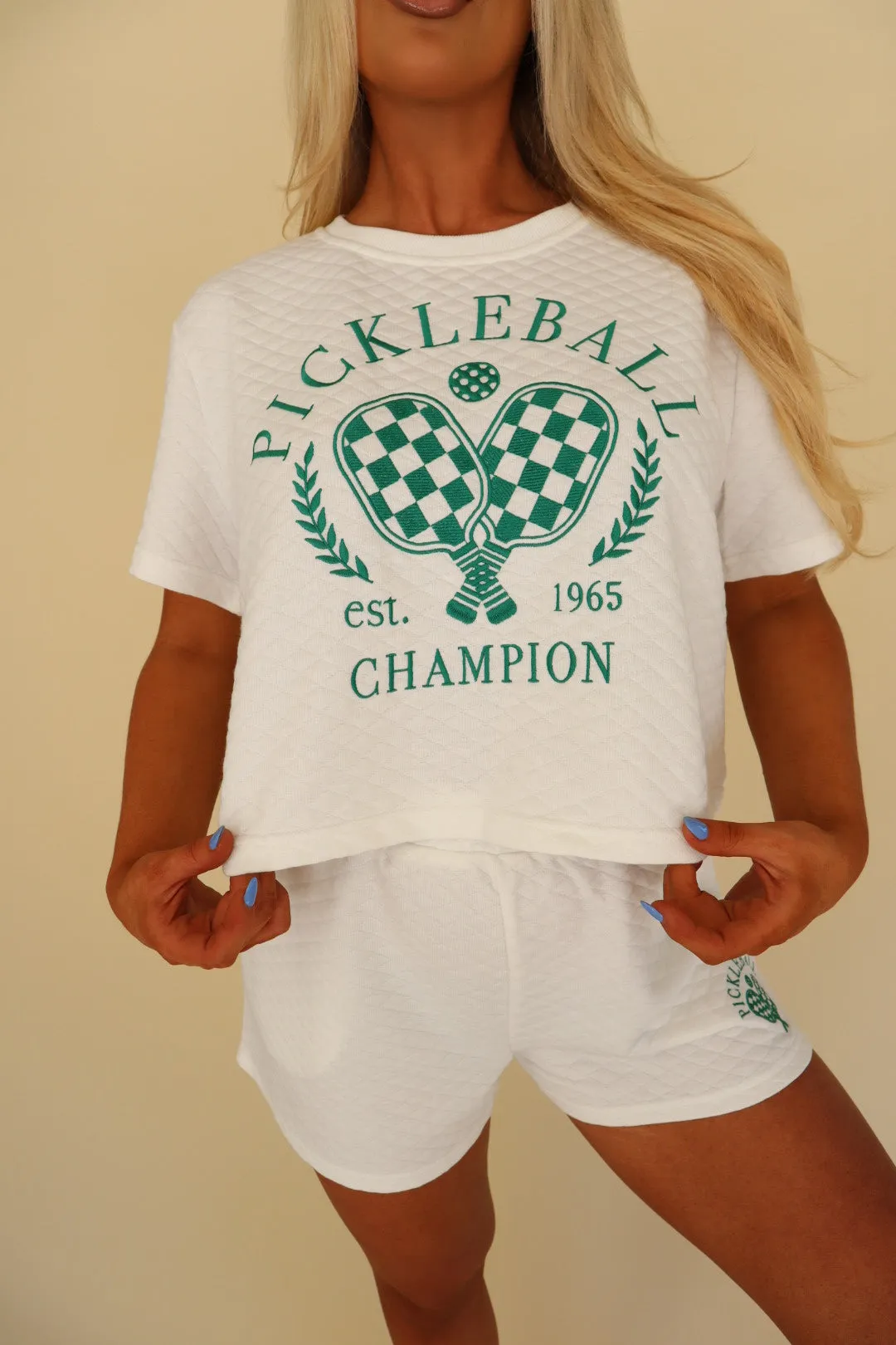 Pickle Ball Quilted Set- White