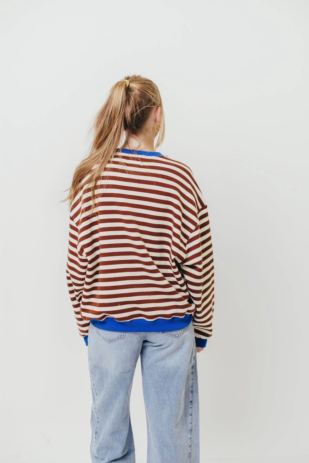 Pierce Striped Henley Pullover in Chocolate Royal CroppedLength