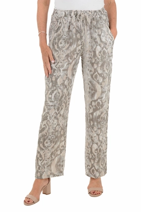 Odor Resistant Breathable Layer Fit Beige Ikat Linen Pant