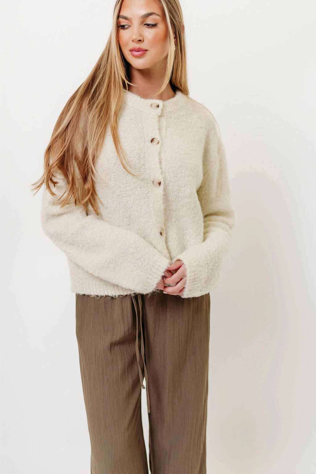 WeightedHem Pillow Talk Cardigan Top in Cream