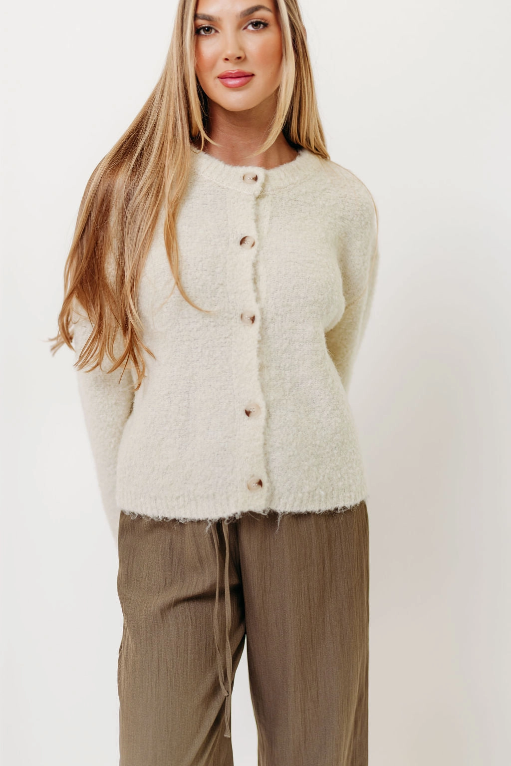 DoubleLayeredFabric wrinkle free finish Pillow Talk Cardigan Top in Cream