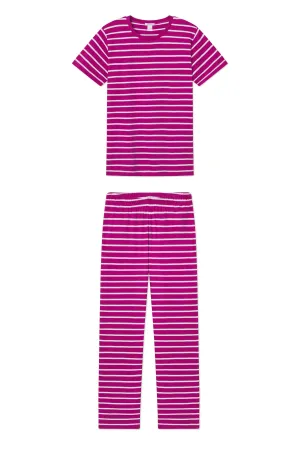Pima Crew Short-Long Set in Dahlia Anchor Stripe