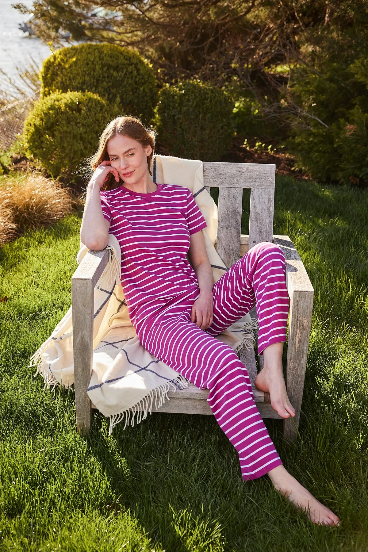 Pima Crew Short-Long Set in Dahlia Anchor Stripe