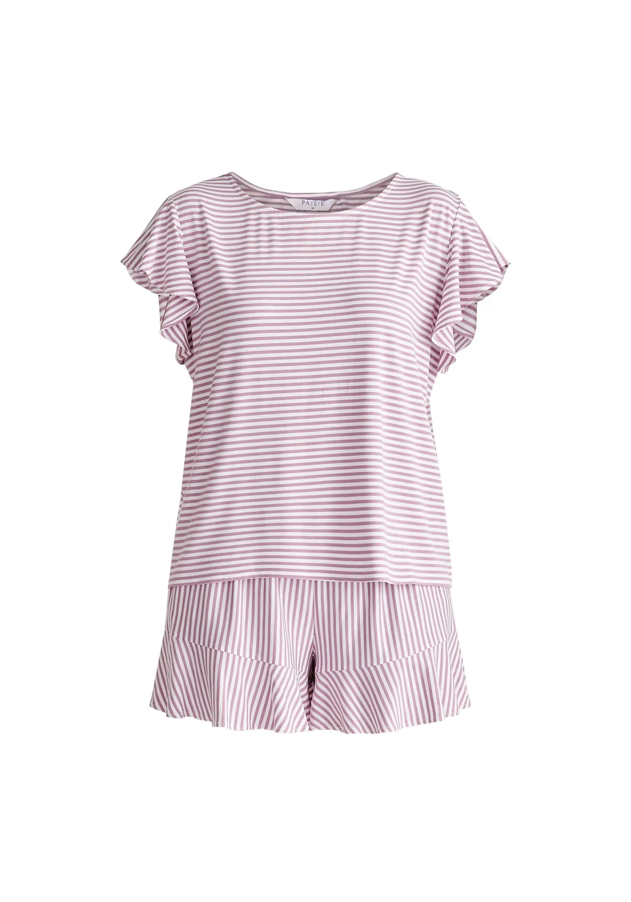 Pink and White Frill Pyjama T-Shirt Set With Matching Overnight Pouch