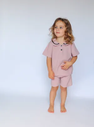 Pink Summer Lounge Set Peter Pan Collar Pyjama 2 Piece