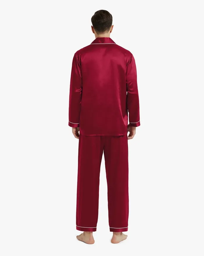 Piped Silk Pajamas - For Men Claret