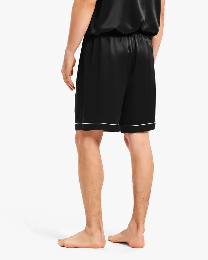 Piped Silk Short Pajamas Black